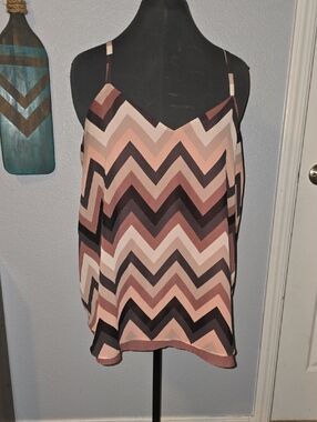torrid Chiffon Chevron Print Spaghetti Strap Cami in Pink and Brown Tones